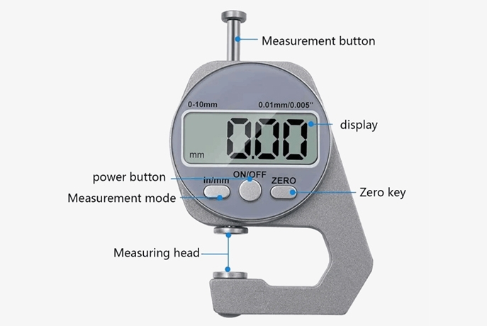 0-0.4inch/0-10mm digital thickness gauges button details