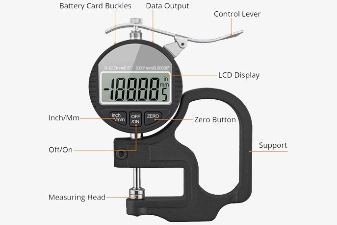 0-0.5inch/0-12.7mm digital thickness gauges button details