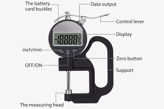 Digital lcd thickness tester button details