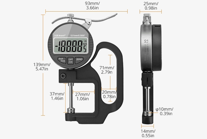 Digital lcd thickness tester dimension