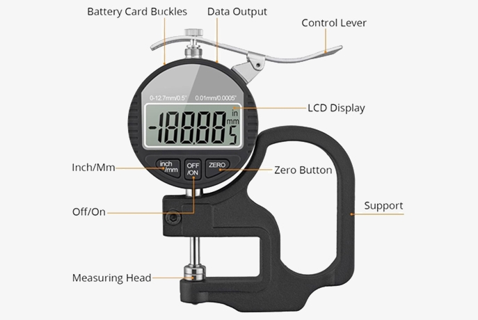 0-0.5inch/0-12.7mm digital thickness gauges button details