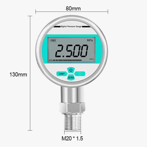 0 to 25 bar digital pressure gauge size