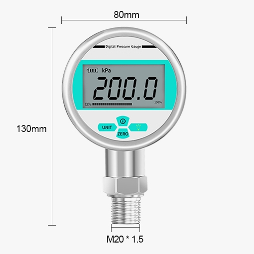 0 to 2 bar high accuracy digital low pressure gauge size