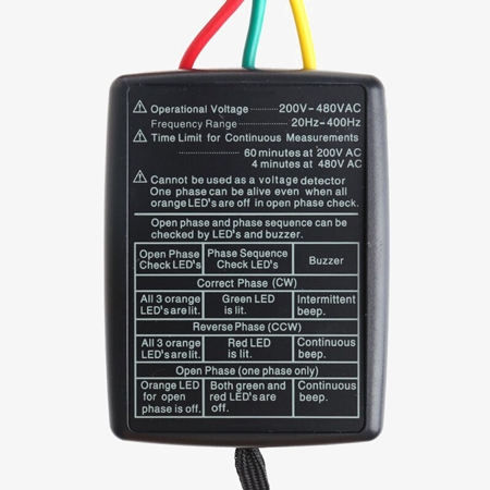 3 phase motor rotation tester back