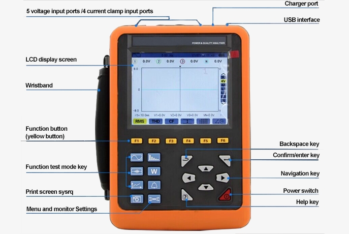 3 phase smart harmonic power analyzer button details