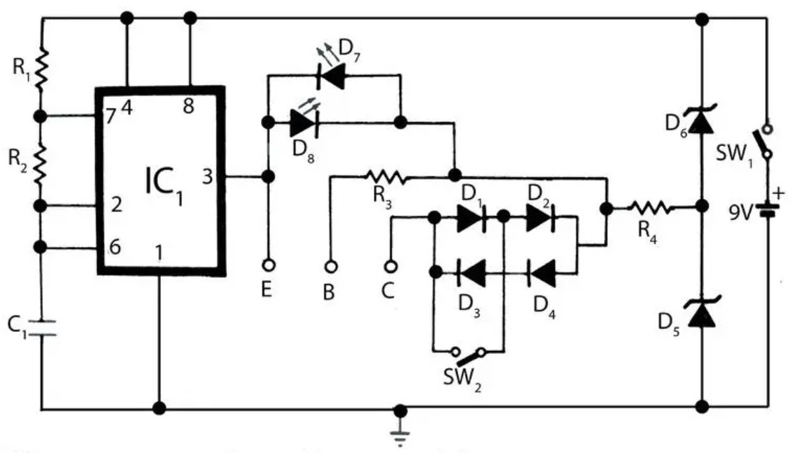 The working principle of multimeter for diode and transistor testing and identification