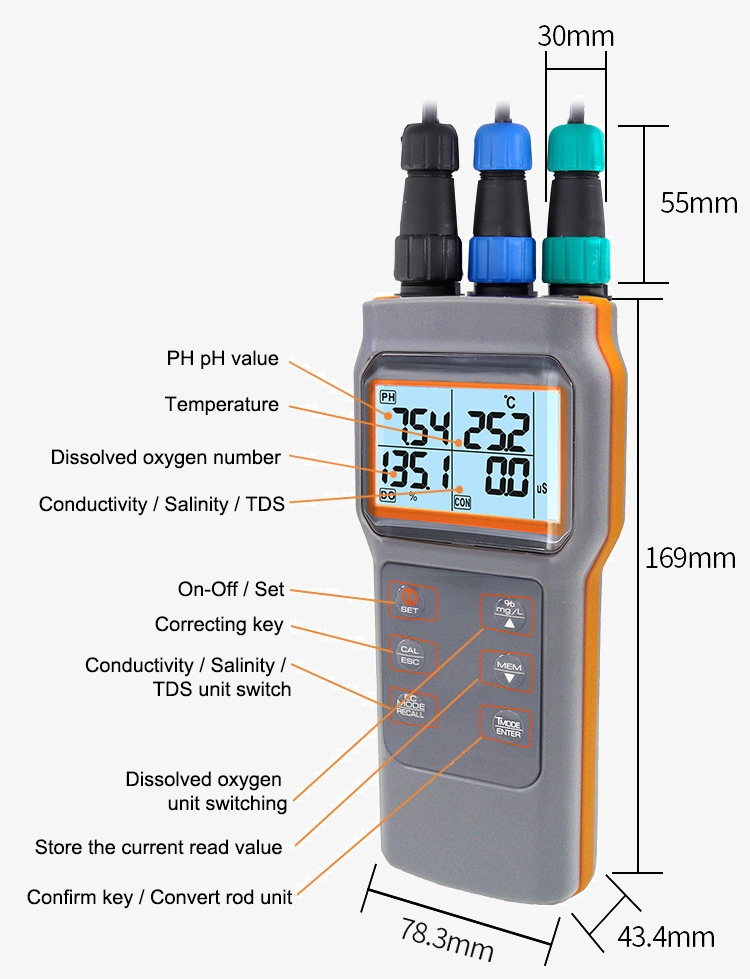 Digital dissolved oxygen meter size