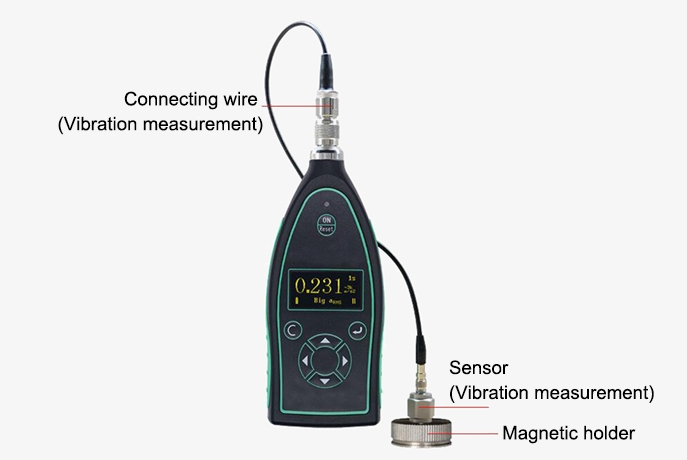 Digital handheld sound level meter vibration measurement button details