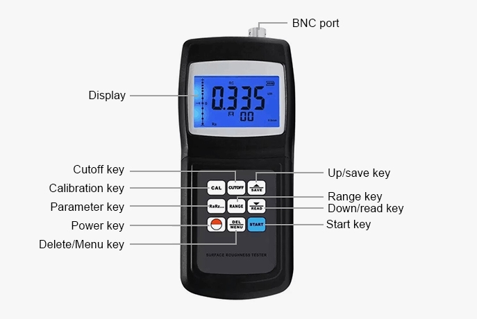 Digital portable contact surface roughness gauge button details