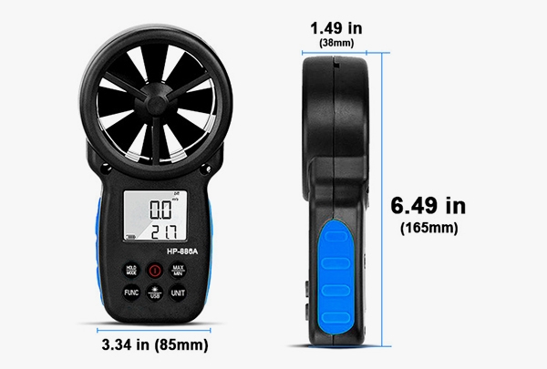 Digital vane anemometer size