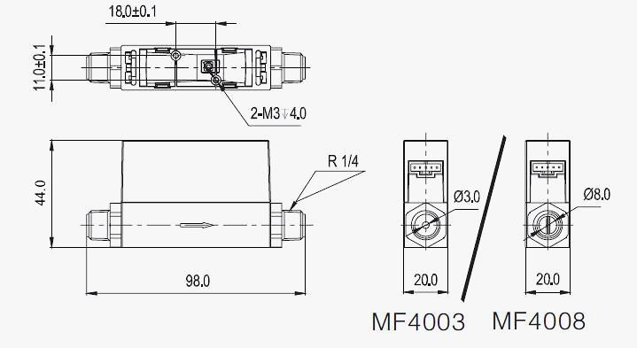 Small gas mass flow meter dimension