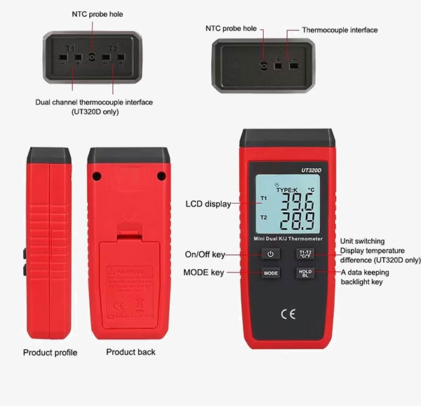 Dual channel contact thermocouple thermometer button details