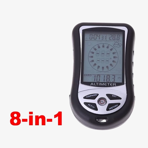Handheld digital altimeter barometer compass function details