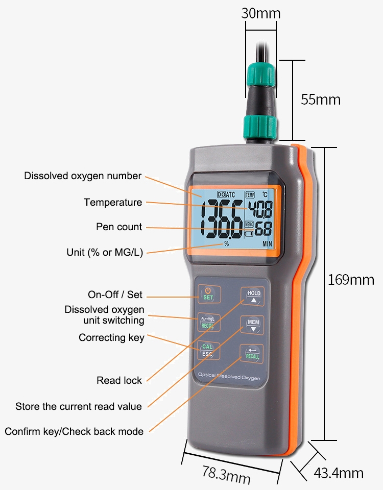 Handheld dissolved oxygen meter size