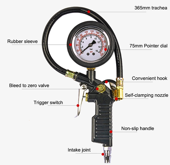 Heavy duty tire pressure gauge detail