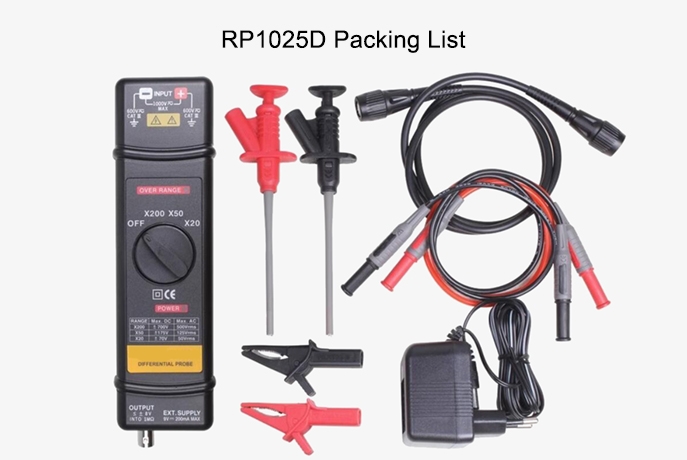 High voltage differential oscilloscope probe 1025D packing list