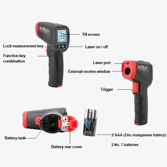 Industrial infrared thermometer button details