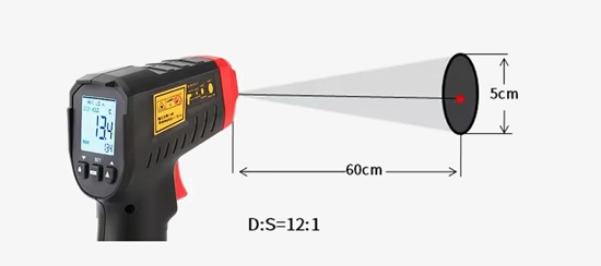 Industrial infrared thermometer distance spot ratio