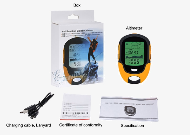 Multifunction digital altimeter barometer for outdoor packing lists