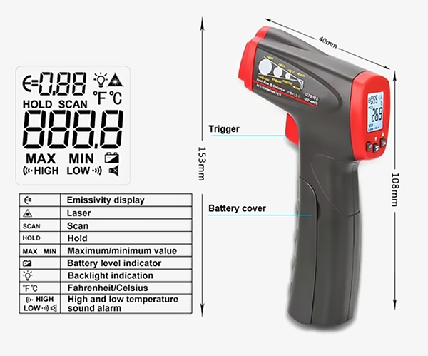 No touch mini handheld ir thermometer dimension