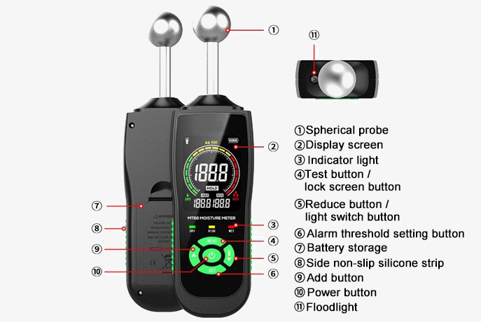 Non invasive wood moisture meter button details