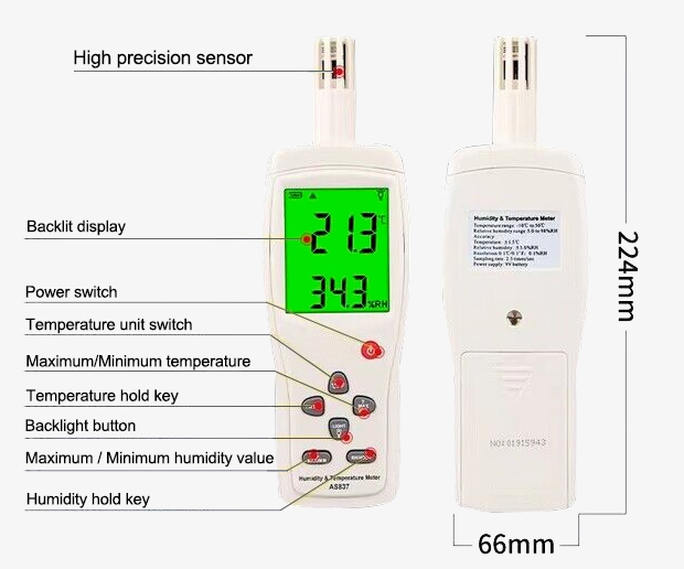 Digital humidity temperature monitor dimension
