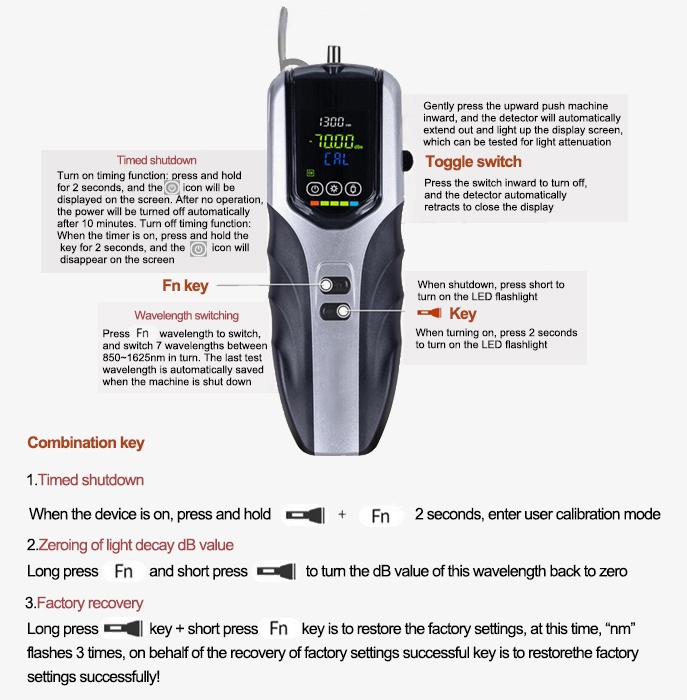 USB handheld optical power meter button details